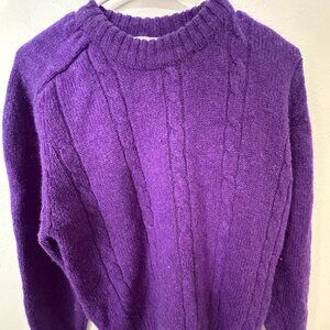 Vintage Pierre Cardin Size Large Purple Cable Knit Sweater 100% Shetland Wool